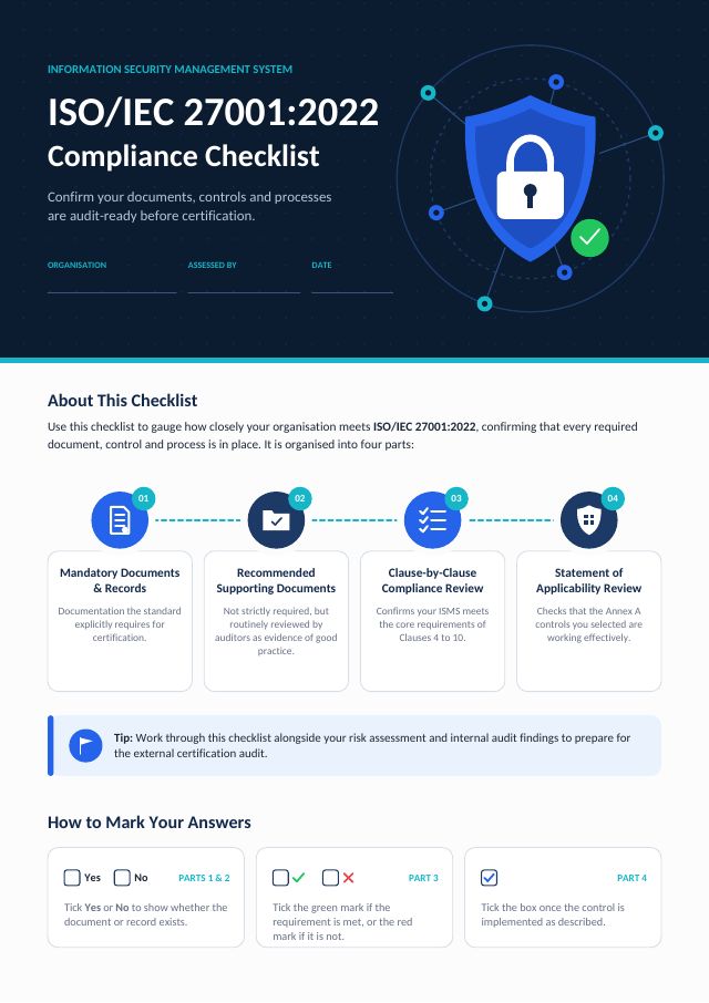 ISO 27001:2022 Compliance Checklist — preview of page 1