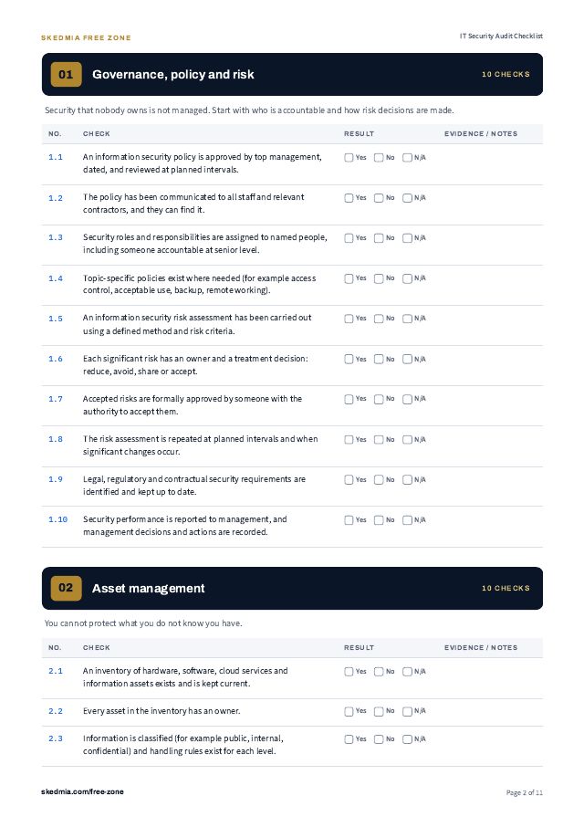 IT Security Audit Checklist — preview of page 2