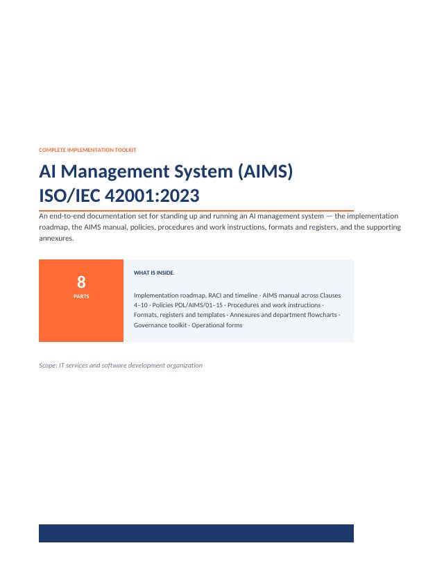 ISO/IEC 42001:2023 AI Management System Implementation Toolkit — preview of page 1
