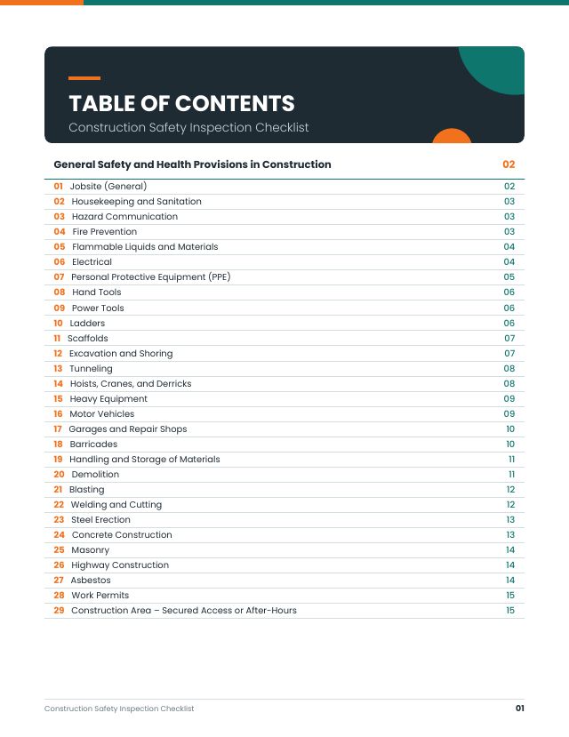 Construction Safety Inspection Checklist — preview of page 1
