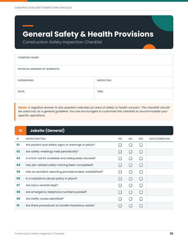 Construction Safety Inspection Checklist — preview of page 2