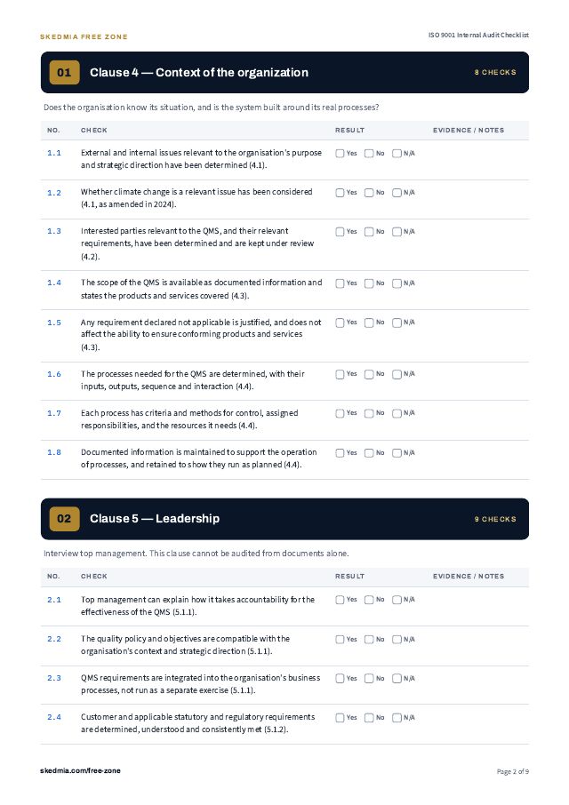 ISO 9001 Internal Audit Checklist — preview of page 2