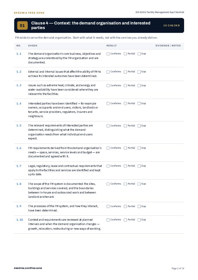 ISO 41001 Facility Management Gap Checklist — preview of page 2