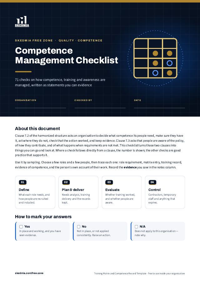 Training Matrix and Competence Record Template — preview of page 1