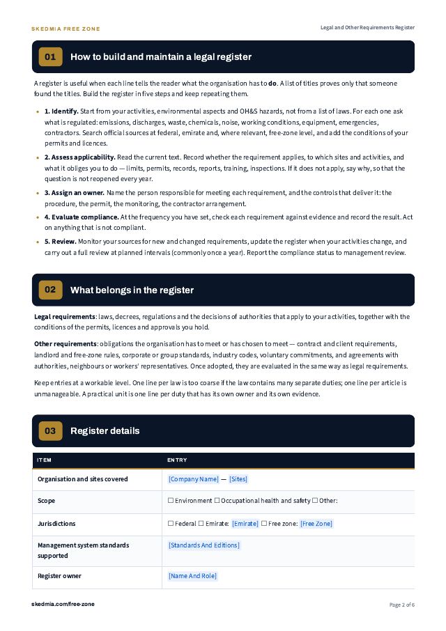 Legal Register Template (Environment & OH&S) — preview of page 2
