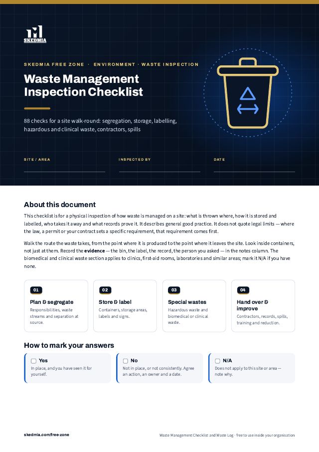 Waste Management Checklist and Waste Log — preview of page 1