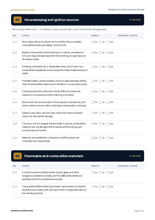 Fire Safety Checklist and Evacuation Drill Record — preview of page 2