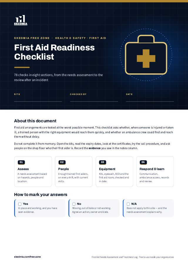 First Aid Needs Assessment and Treatment Log — preview of page 1