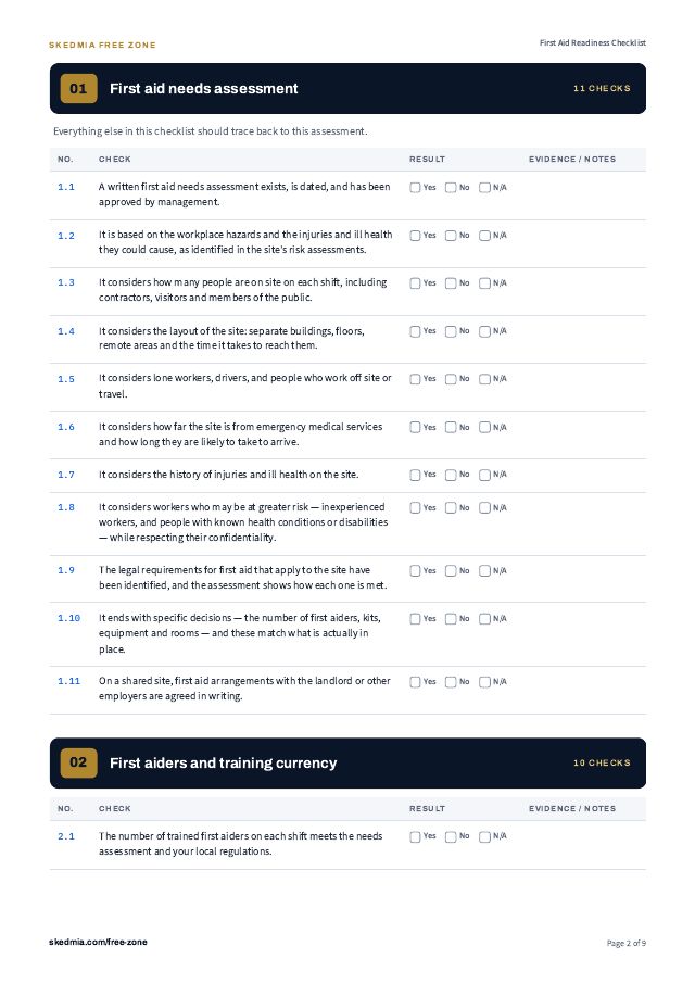 First Aid Needs Assessment and Treatment Log — preview of page 2