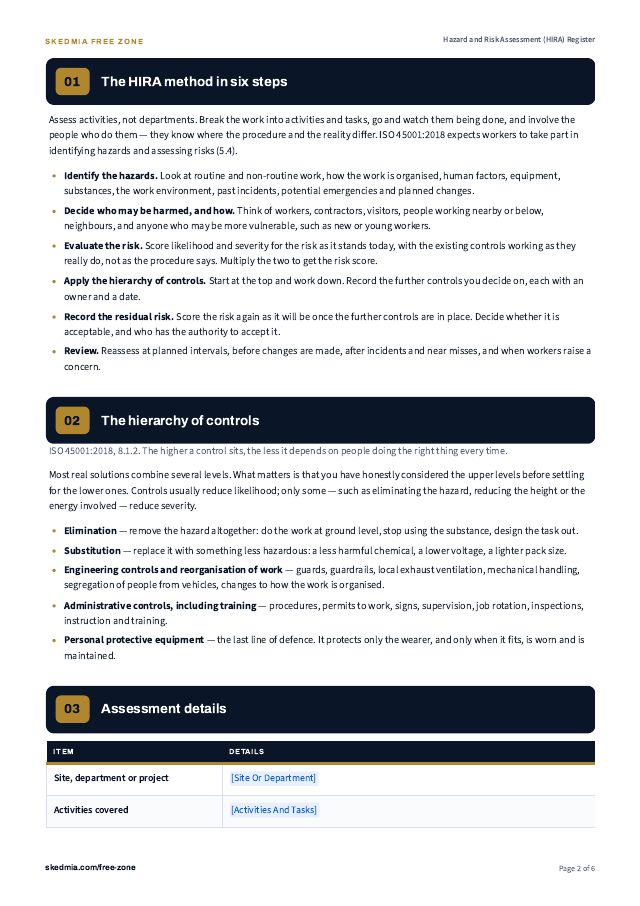 HIRA Register and Incident Investigation Form — preview of page 2