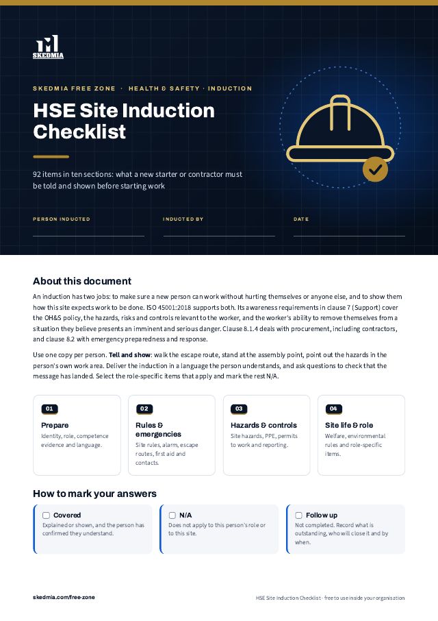 HSE Site Induction Checklist — preview of page 1