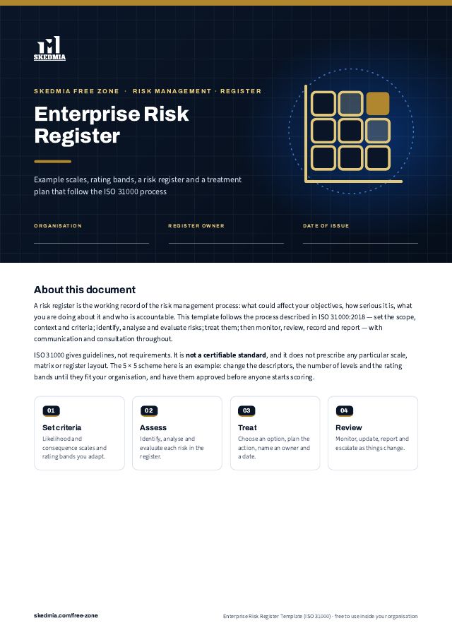 Enterprise Risk Register Template (ISO 31000) — preview of page 1