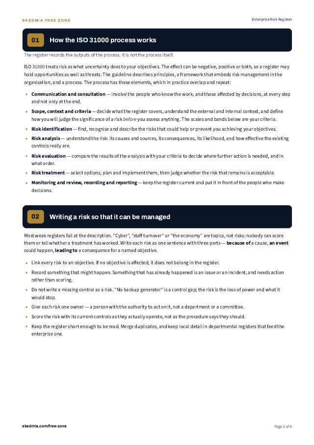 Enterprise Risk Register Template (ISO 31000) — preview of page 2