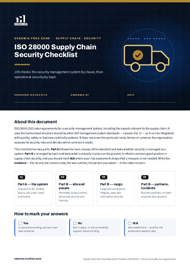Supply Chain Security Assessment Checklist (ISO 28000) — preview of page 1