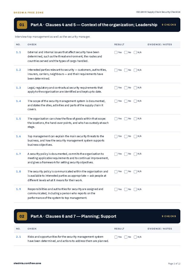 Supply Chain Security Assessment Checklist (ISO 28000) — preview of page 2