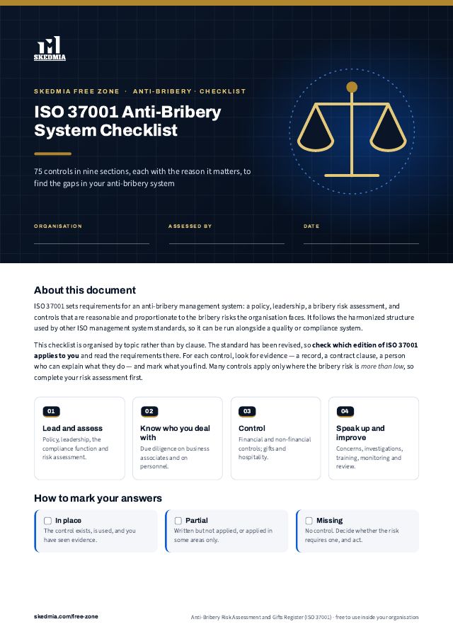 Anti-Bribery Risk Assessment and Gifts Register (ISO 37001) — preview of page 1