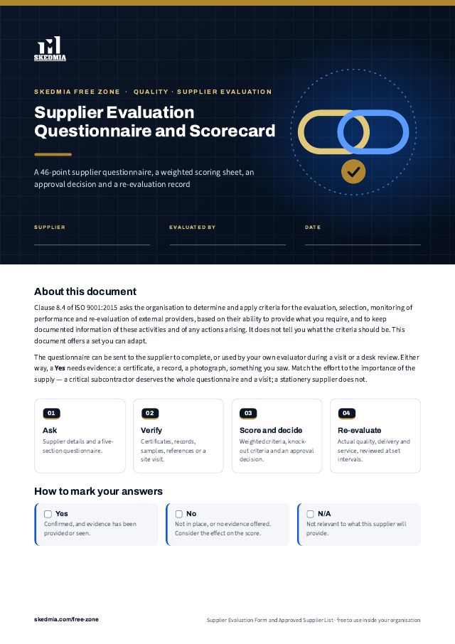 Supplier Evaluation Form and Approved Supplier List — preview of page 1