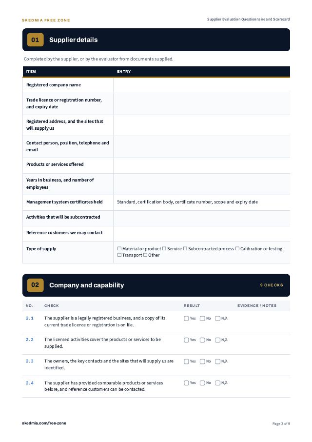 Supplier Evaluation Form and Approved Supplier List — preview of page 2