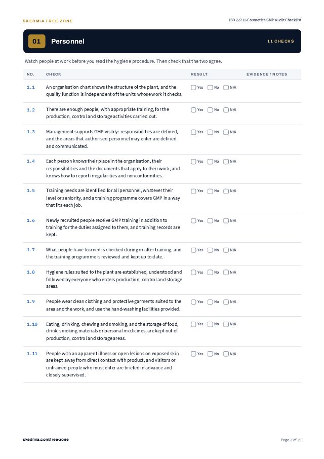 ISO 22716 Cosmetics GMP Audit Checklist — preview of page 2