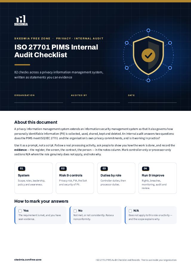 ISO 27701 PIMS Audit Checklist and Records — preview of page 1