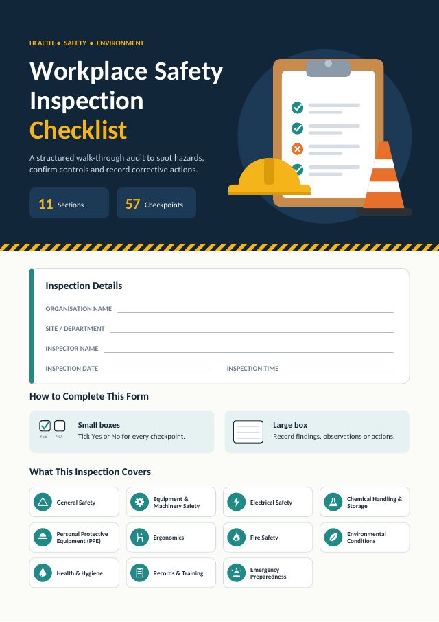 Workplace Safety Inspection Checklist (HSE Site Audit Form) — preview of page 1