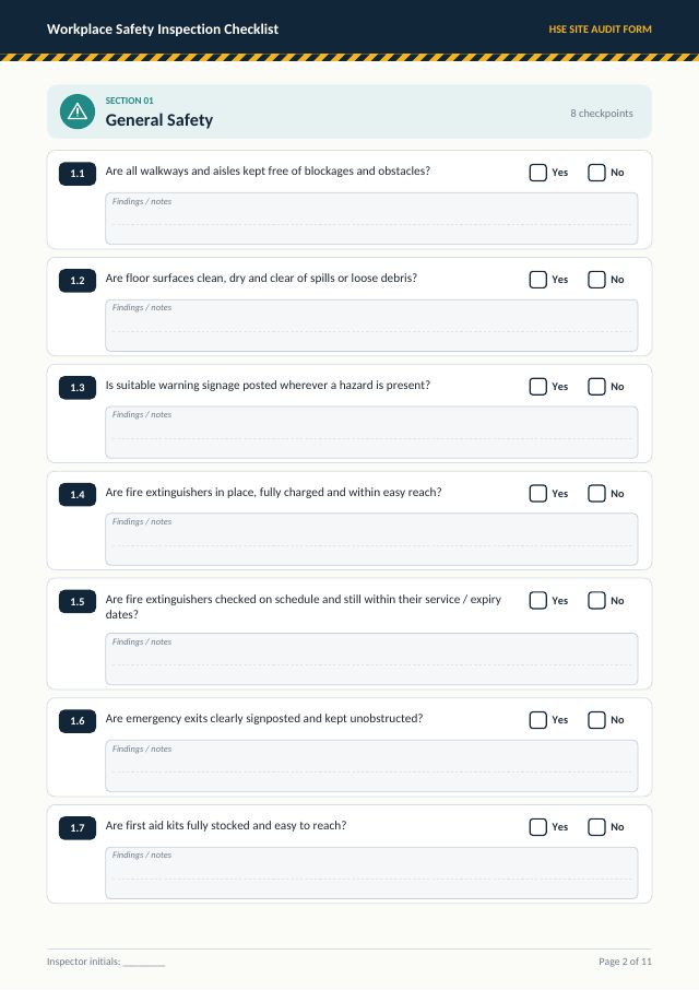 Workplace Safety Inspection Checklist (HSE Site Audit Form) — preview of page 2