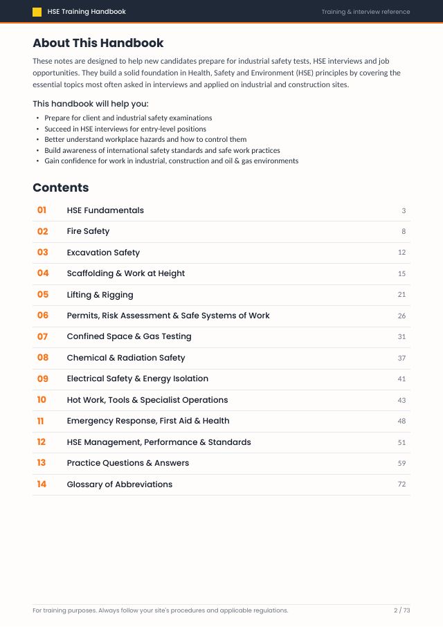 HSE Training Handbook: Safety Training Notes and Interview Reference — preview of page 2