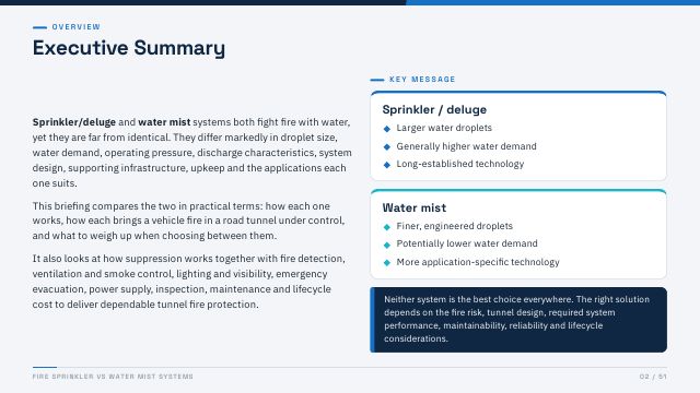 Fire Sprinkler vs Water Mist Systems: Tunnel Fire Suppression Comparison Kit — preview of page 2